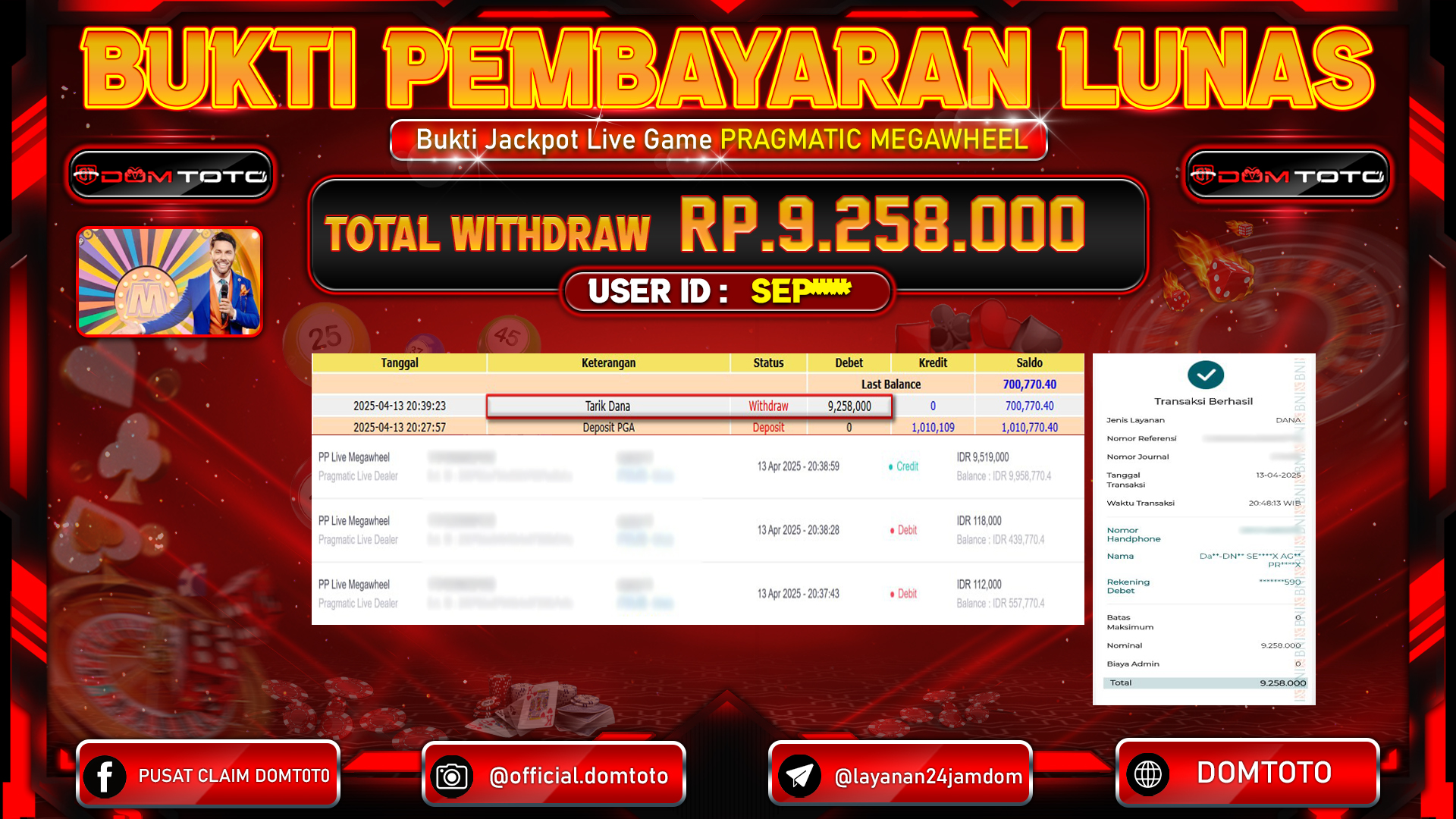 JACKPOT LIVE GAME PRAGMATIC MEGAWHEEL 13 APRIL 2025
